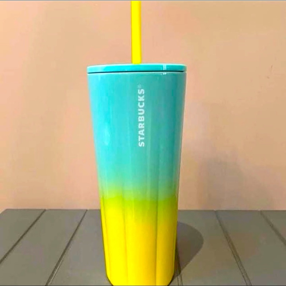 ISO STARBUCKS TEAL/YELLOW TUMBLER
